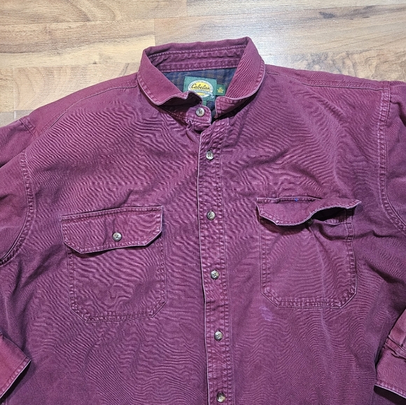 Cabelas Mens XL Maroon Flannel Lined Shirt Long Sleeve Button Up Work Outdoor - Picture 2 of 10